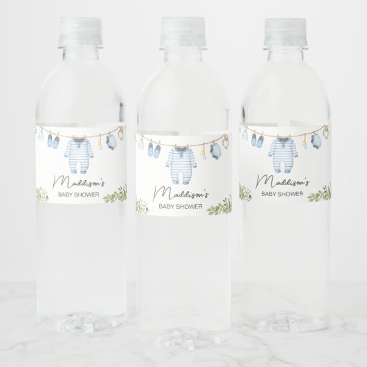 Blauwe babykleding Baby shower Waterfles Etiket (Flessen)