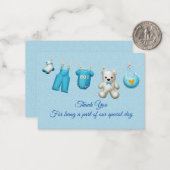 Blauwe babykleding Dank je wel Notitiekaartje (Voorkant / Achterkant in situ)