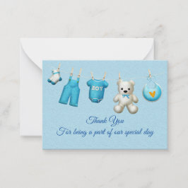 Blauwe babykleding Dank je wel Notitiekaartje