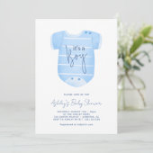 Blauwe babykleding Het is een Boy Baby shower Kaart (Staand voorkant)