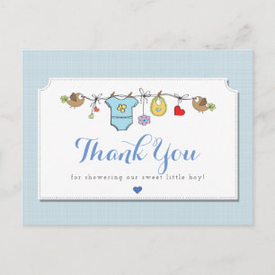 Blauwe babykleertjeslijn Dank je wel Briefkaart