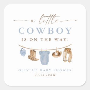 Blauwe babykleertjeslijn Kleine Cowboy baby shower Vierkante Sticker