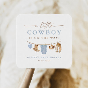 Blauwe babykleertjeslijn Kleine Cowboy baby shower Vierkante Sticker