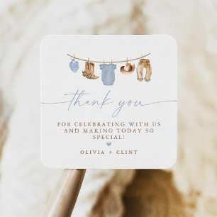 Blauwe babykleertjeslijn Kleine Cowboy baby shower Vierkante Sticker