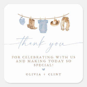 Blauwe babykleertjeslijn Kleine Cowboy baby shower Vierkante Sticker