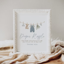 Blauwe babykleren baby shower luier raffle bord