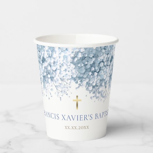 blauwe Baby's adem Doop Papieren Bekers (Links)