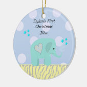 Blauwe baby's eerste kerstmis keramisch ornament (Links)