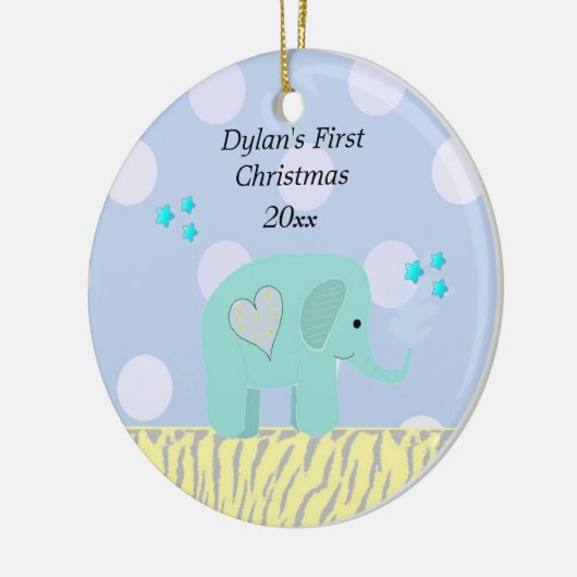 Blauwe baby's eerste kerstmis keramisch ornament (Links)