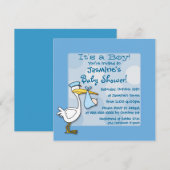 Blauwe baby's van de ooievaar podot doucheuitnodig kaart (Voorkant / Achterkant)