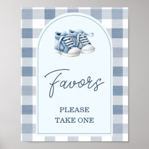 Blauwe babyschoenen geruite schoentjes baby shower poster