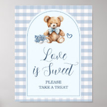 Blauwe babyschoenen Gingham baby shower Love is Sw