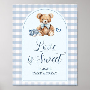 Blauwe babyschoenen Gingham baby shower Love is Sw Poster