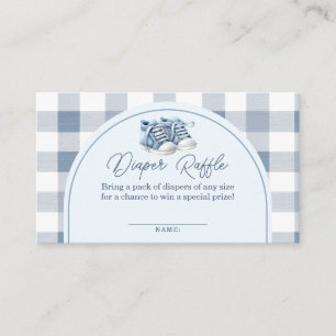 Blauwe babyschoenen Gingham baby shower luierloter Informatiekaartje