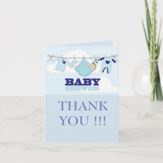 BLAUWE BABYSHOWER BEDANKJE BEDANKKAART (Voorkant)