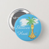 Blauwe babyshower gastheer giraffe badges ronde button 5,7 cm (Voorkant /achterkant)