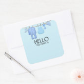 Blauwe babyshower naamkaartje vierkante sticker (Envelop)