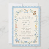 Blauwe babyshower uitnodiging template (Voorkant)