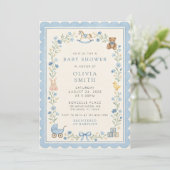 Blauwe babyshower uitnodiging template (Staand voorkant)