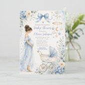 Blauwe babyshower viering kaart (Staand voorkant)