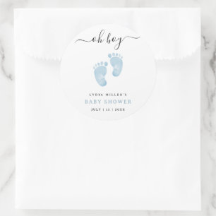 Blauwe Babyvoetjes Baby Shower Welkom Baby Jongen Ronde Sticker