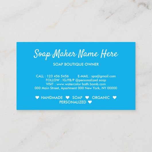 Blauwe Badbom Spa Natuurlijke Zeep Visitekaartje (Achterkant)