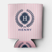 Blauwe Badge & Laurel Krans Roze Achtergrond Blikjeskoeler (Voorkant)