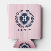 Blauwe Badge & Laurel Krans Roze Achtergrond Blikjeskoeler (Achterkant)