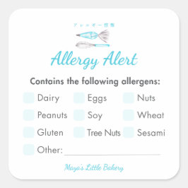 Blauwe Bakbenodigdheden Allergie Waarschuwing Alle Vierkante Sticker