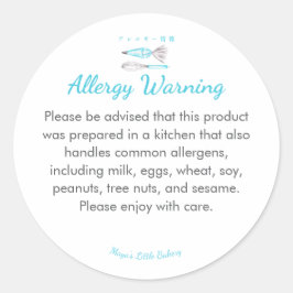 Blauwe Bakbenodigdheden Allergie Waarschuwing Ronde Sticker
