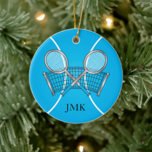 Blauwe Bal   van het Tennis personaliseert Keramisch Ornament