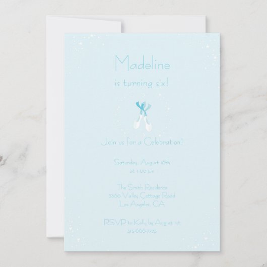 blauwe baletschuifbalken op zaterdag uitnodigen kaart (Voorkant)