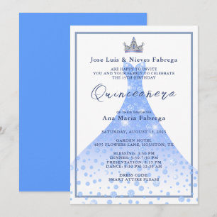 Blauwe baljurk en tiara Quinceañera verjaardag Kaart