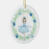 Blauwe ballerina en kerstkrans keramisch ornament (Rechts)