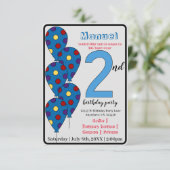 Blauwe ballon 2e verjaardagsfeestje Kinder Kaart (Staand voorkant)