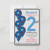 Blauwe ballon 2e verjaardagsfeestje Kinder Kaart (Voorkant)