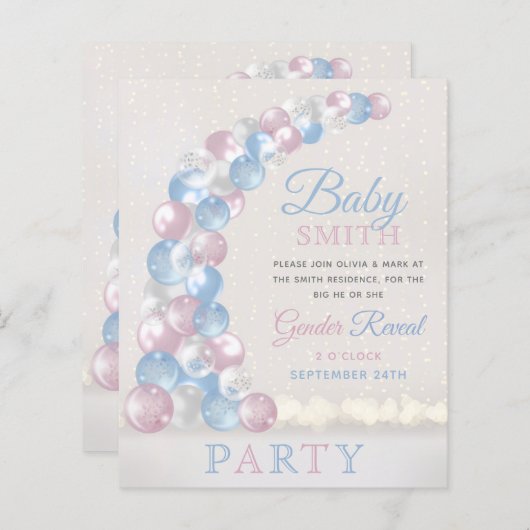Blauwe Ballon Arch Baby Gender Live Uitnodiging (Voorkant / Achterkant)