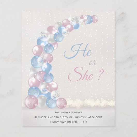 Blauwe Ballon Arch Baby Gender Live Uitnodiging (Achterkant)