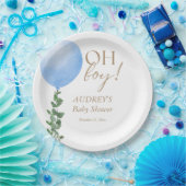 Blauwe ballon baby jongen douche uitnodiging Oh jo Papieren Bordje