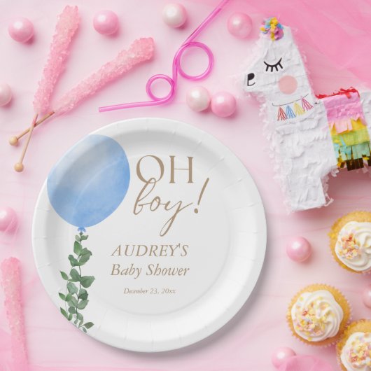 Blauwe ballon baby jongen douche uitnodiging Oh jo Papieren Bordje (Feest)