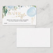 Blauwe ballon Baby shower Diaper Raffle Informatiekaartje (Voorkant / Achterkant)