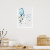Blauwe ballon Baby shower Diaper Raffle Poster (Keuken)