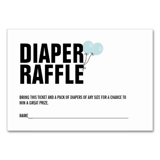 Blauwe ballon Baby shower Diaper Raffle Ticket Kaa Kaart (Voorkant)