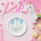Blauwe ballon Baby shower groen Papieren Bordje (Feest)