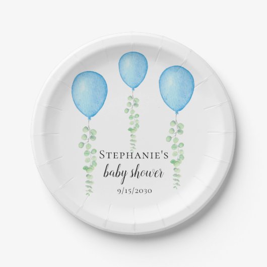 Blauwe ballon Baby shower groen Papieren Bordje (Voorkant)