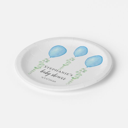 Blauwe ballon Baby shower groen Papieren Bordje (Gekanteld)