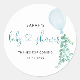 Blauwe ballon Baby shower Klassieke Ronde Sticker