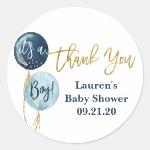 Blauwe ballon baby shower ronde sticker
