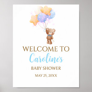 Blauwe Ballon Beer Baby Shower Welkomstposter Poster