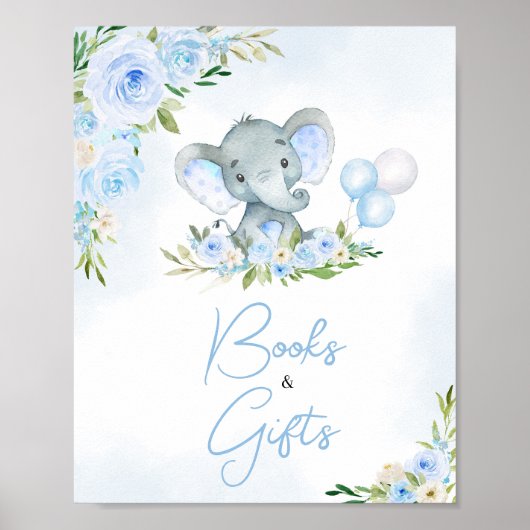 Blauwe Ballon Bloemenolifant boeken en geschenken Poster (Voorkant)